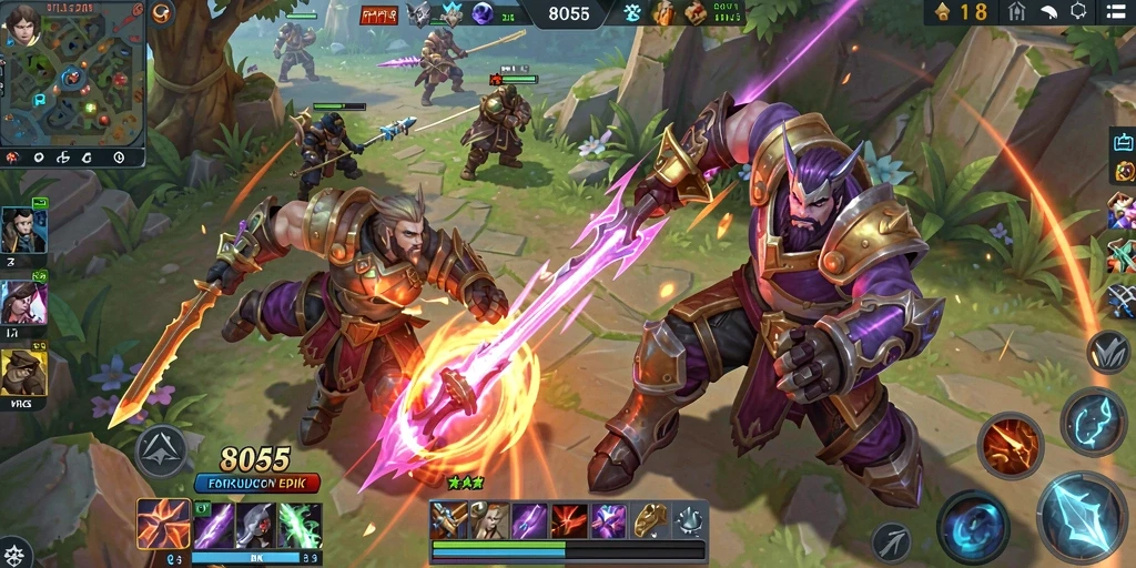 Screenshot dari gameplay seru MOBA di 8055.