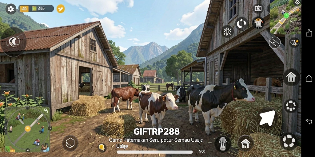 Screenshot gameplay GIFTRP288 menunjukkan keseruan bertani dan berternak.