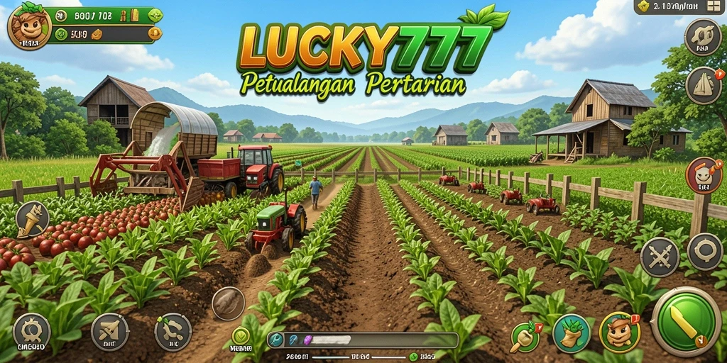 Screenshot gameplay <strong>LUCKY777</strong> menampilkan ladang yang subur dan aktivitas bertani.