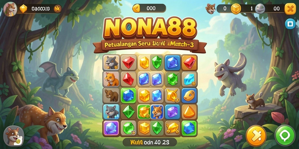 Screenshot utama NONA88 menampilkan gameplay seru Match-3.