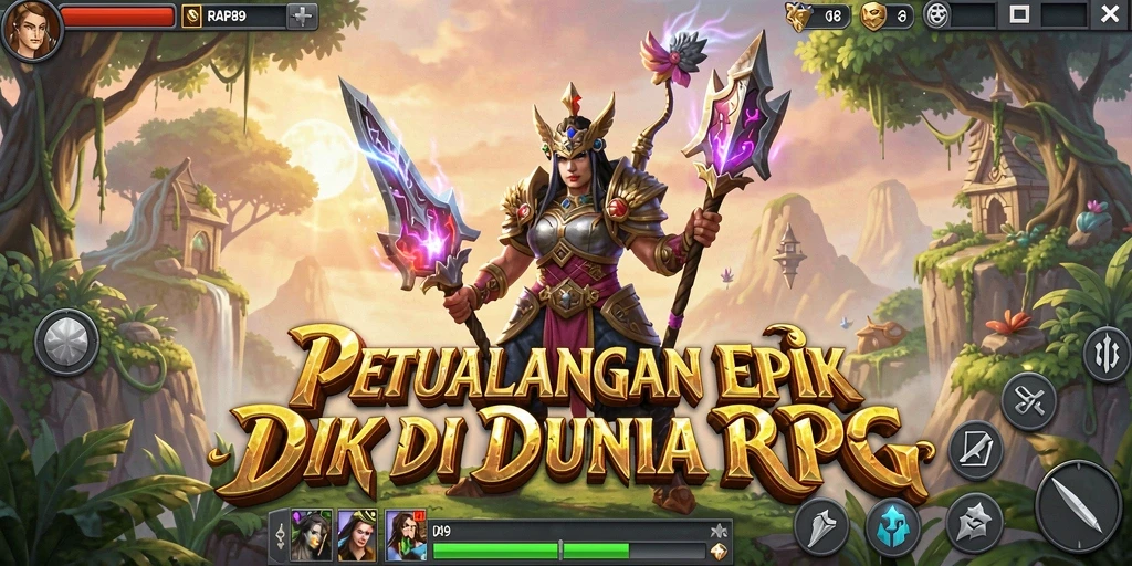 Tangkapan layar gameplay RAP89 menampilkan pertarungan epik dan eksplorasi dunia fantasi.