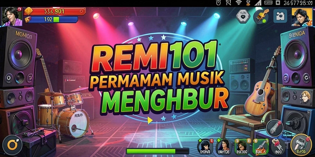 Tampilan gameplay menarik di REMI101 saat bermain musik.