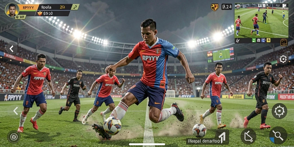 Screenshot RPYYY menunjukkan aksi menarik di lapangan sepak bola.