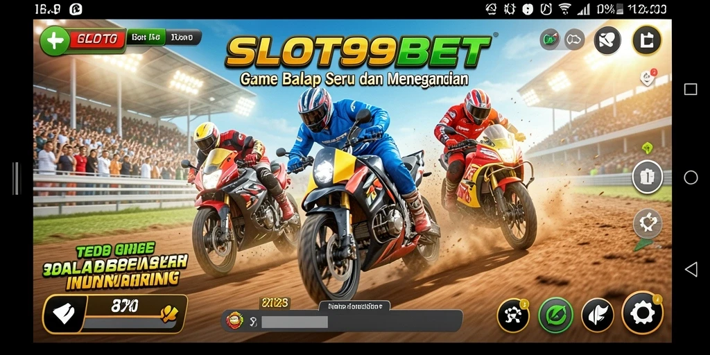Screenshot gameplay SLOT99BET yang mendebarkan di lintasan balap.