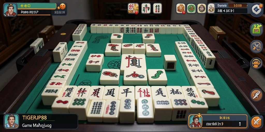 Tampilan gameplay menarik dari TIGERJP88 dengan berbagai tile Mahjong.