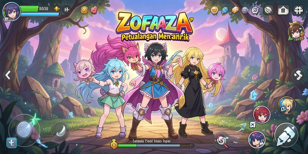 Tampilan gameplay ZOFAZA yang menakjubkan dan penuh warna.